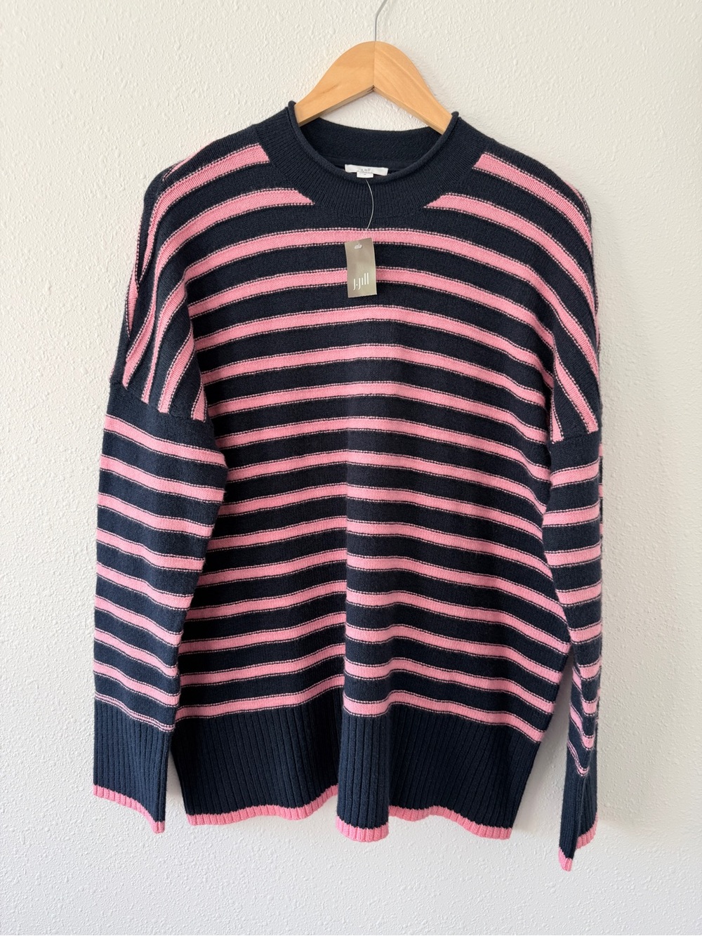 J.Jill Striped Roll-Neck Sweater Size M Navy Pink Preppy Nautical NWT
